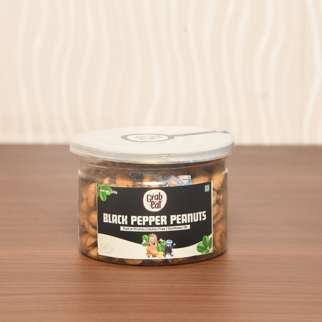 GrabnEAT Assorted Roasted Peanuts | Each 150 gm | Pack of 5 | Tandoori, Nimboo Pudina, Hing Jeera, Black Pepper, Garlic | Total 750g | Flavoured Peanuts | Super Crunchy