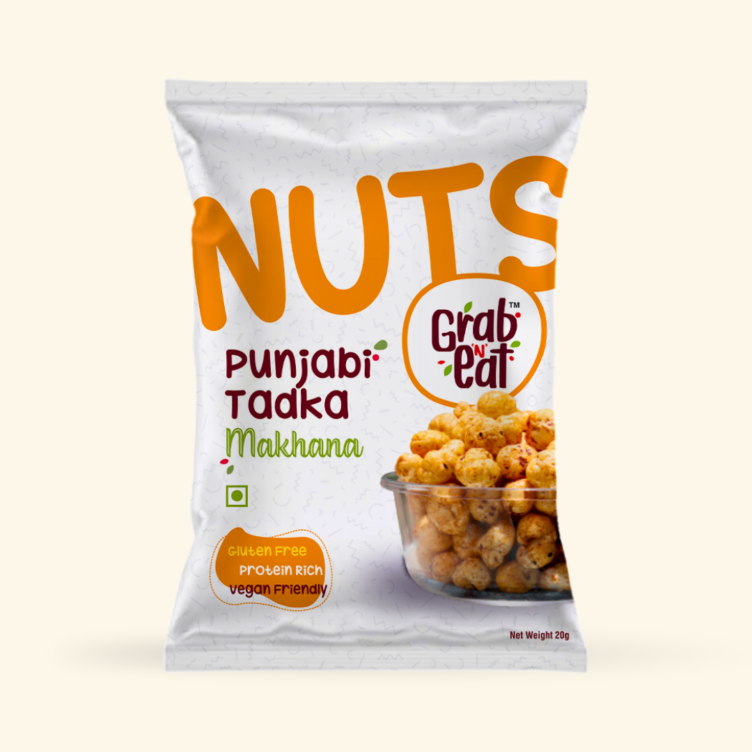 Punjabi Tadka Roasted Makhana | Spicy & Tangy Fox Nuts | Healthy Crunchy Snack | High Protein, Low Calorie | Grab N Eat