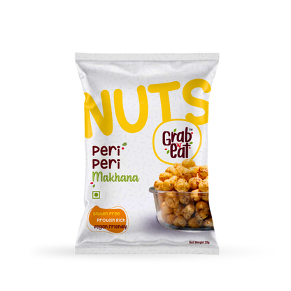 Peri Peri Roasted Makhana | Spicy Tangy Fox Nuts | Healthy Crunchy Snack | Low Calorie High Protein | Grab N Eat