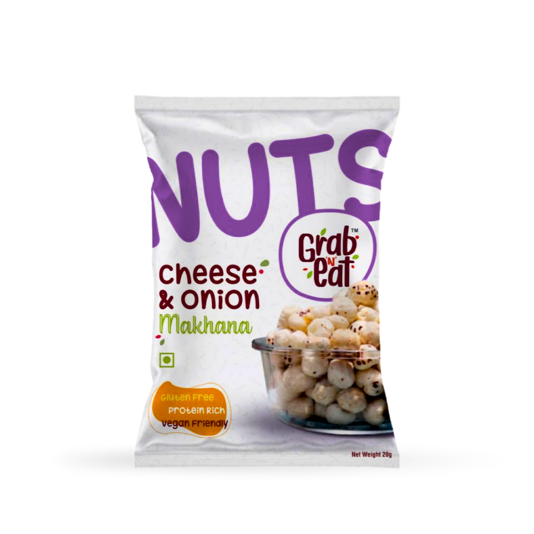 Cheese & Onion Roasted Makhana | Creamy & Savoury Fox Nuts | Healthy Crunchy Snack | Low Calorie High Protein | Grab N Eat