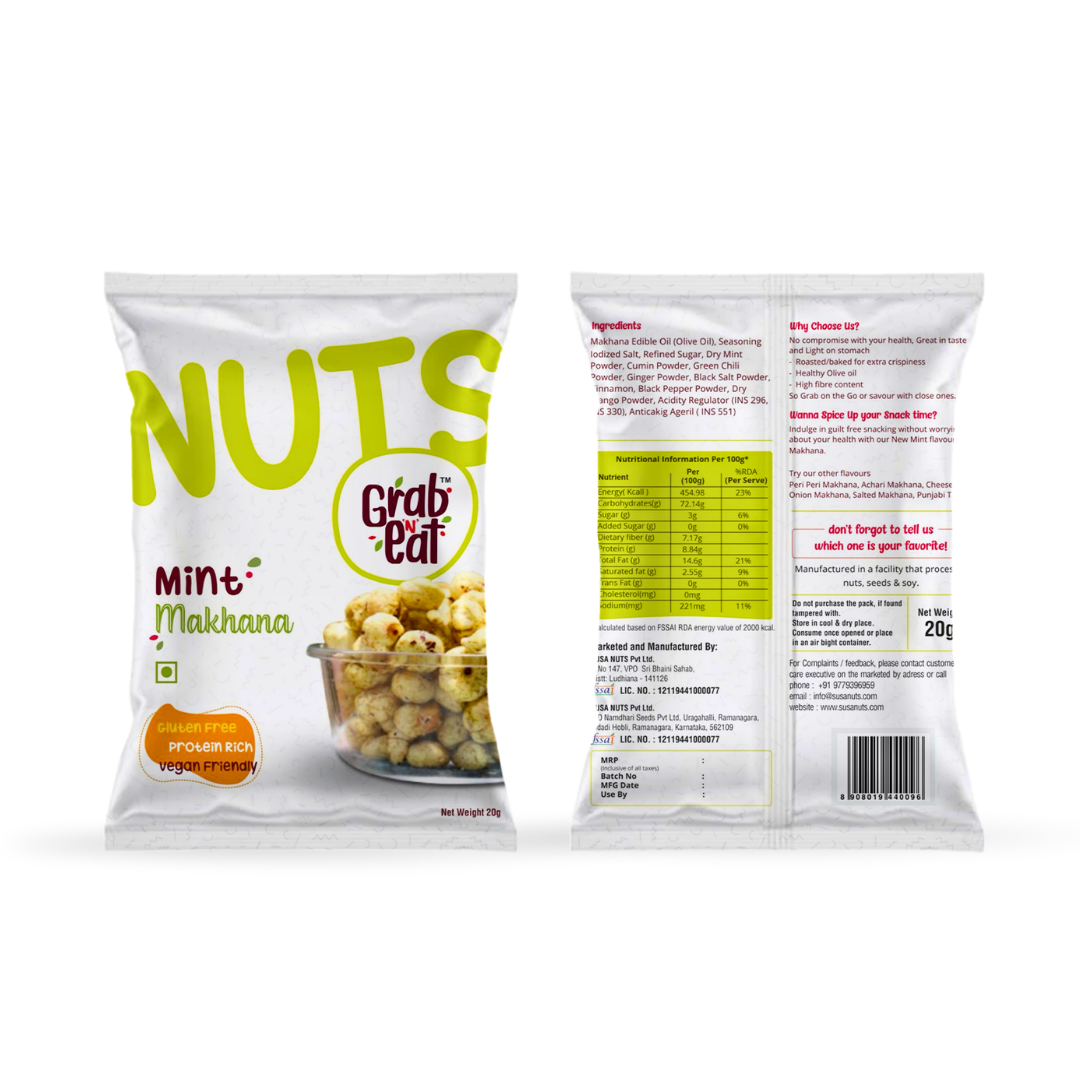 Mint Pudina Roasted Makhana | Refreshing Masala Fox Nuts | Healthy Crunchy Snack | Low Calorie High Protein | Grab N Eat