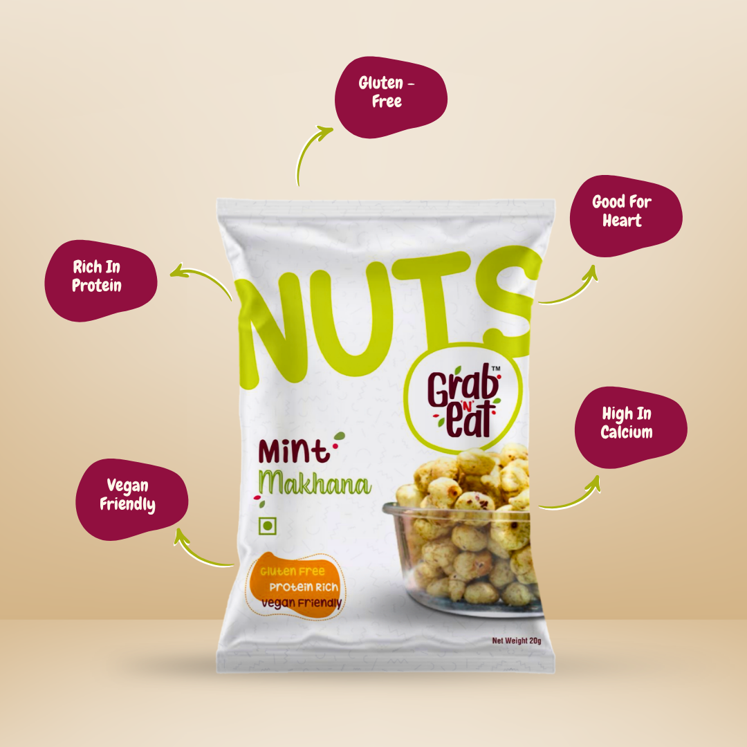 Mint Pudina Roasted Makhana | Refreshing Masala Fox Nuts | Healthy Crunchy Snack | Low Calorie High Protein | Grab N Eat