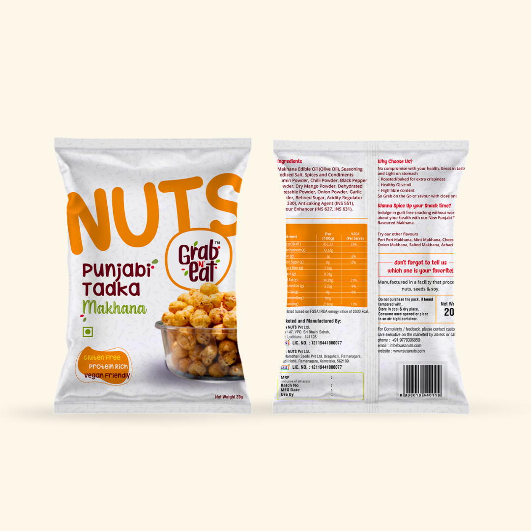 Punjabi Tadka Roasted Makhana | Spicy & Tangy Fox Nuts | Healthy Crunchy Snack | High Protein, Low Calorie | Grab N Eat