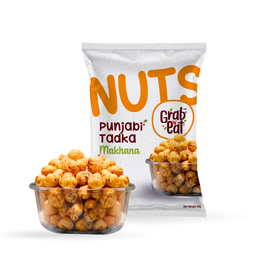 Punjabi Tadka Roasted Makhana | Spicy & Tangy Fox Nuts | Healthy Crunchy Snack | High Protein, Low Calorie | Grab N Eat