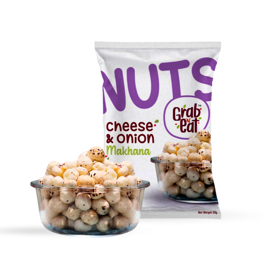 Cheese & Onion Roasted Makhana | Creamy & Savoury Fox Nuts | Healthy Crunchy Snack | Low Calorie High Protein | Grab N Eat
