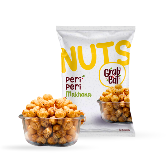 Peri Peri Roasted Makhana | Spicy Tangy Fox Nuts | Healthy Crunchy Snack | Low Calorie High Protein | Grab N Eat